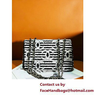 Chanel Sequins  &  Silver-Tone Metal Small Flap Bag AS4561 Black  &  White 2025